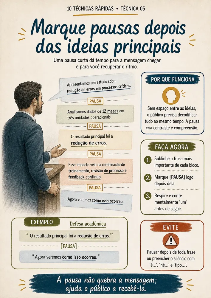 Prévia da técnica 5: marque pausas depois das ideias principais